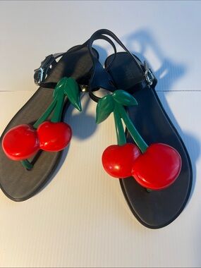 Mellissa Black Cherry Jelly Sandals with Red Cherry Accent